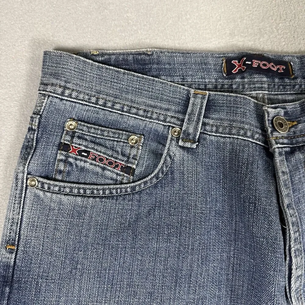 X-Foot Jeans Mens W33 L34 Bootcut Medium Wash Embroidered Pocket Denim Turkey